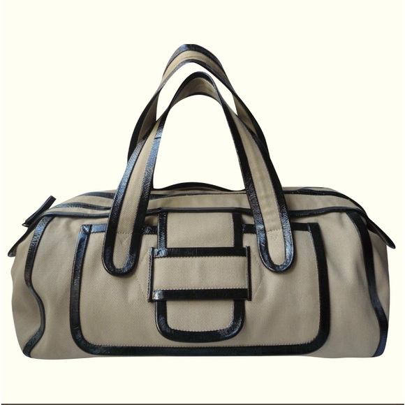Pierre Hardy Handbags - Pierre Hardy Weekender Satchel Shoulder Top Handle Tote Patent Leather & Canvas